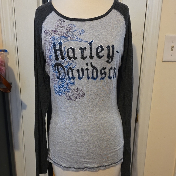 Harley-Davidson Tops - Harley-Davidson Gray and Black Long Sleeve Tee